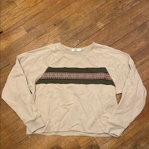 NATURAL LIFE Beige Sweatshirt with Patterned Stripe S/M Embroidered Trim